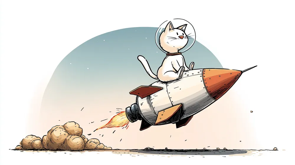 Tapet barnerom | Katteastronaut på rakett i rommet