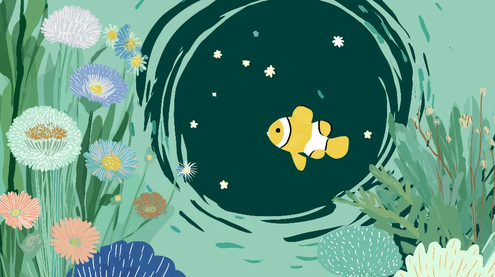 Tapet barnerom | Klovnefisk og sjøblomster i en akvatisk dekor