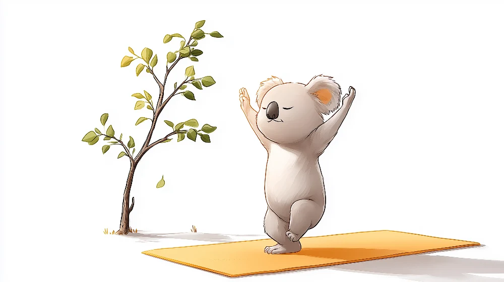 Tapet barnerom | Koala i full yogaseanse under et tre