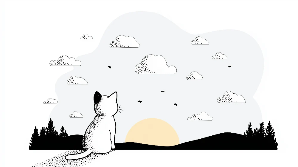 Tapet barnerom | Kontemplativ katt foran en minimalistisk solnedgang