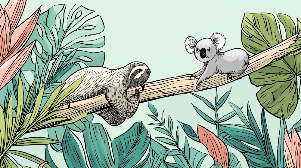 Tapet barnerom | Late og koala i en fargerik jungel