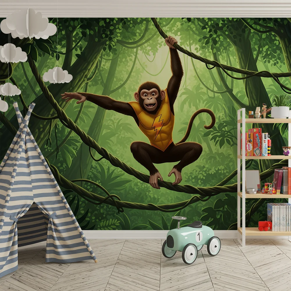 Tapet barnerom | Leken ape i frodig jungel