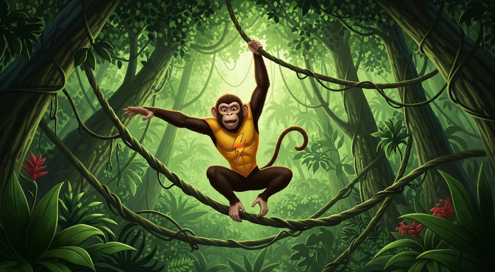 Tapet barnerom | Leken ape i frodig jungel