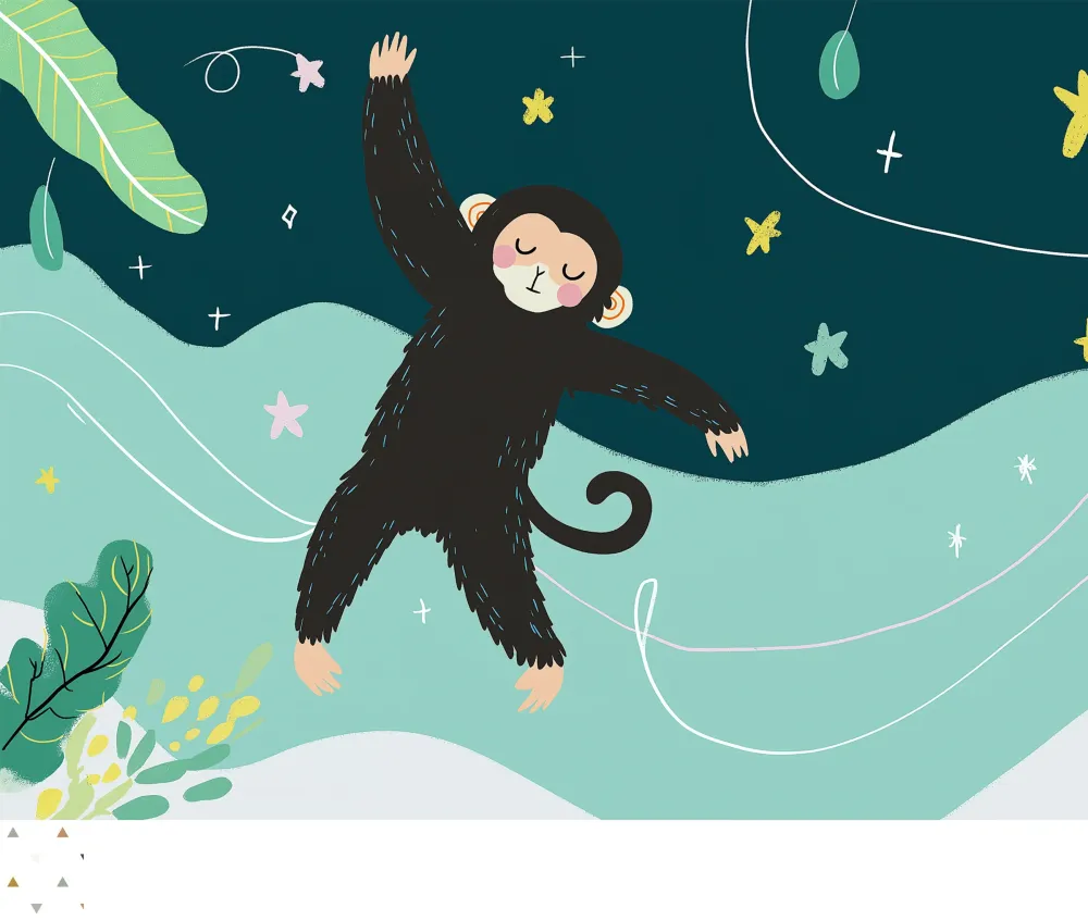 Tapet barnerom | Leken ape i en stjernehimmel