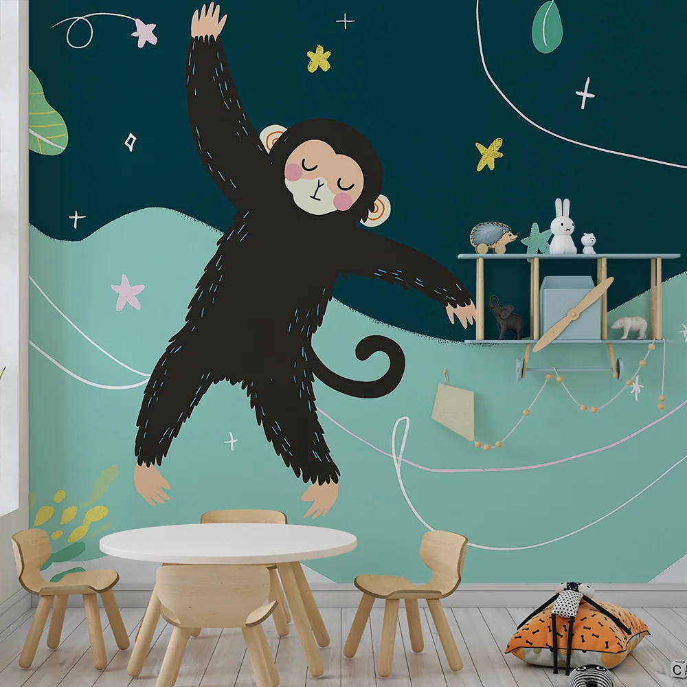 Tapet barnerom | Leken ape i en stjernehimmel