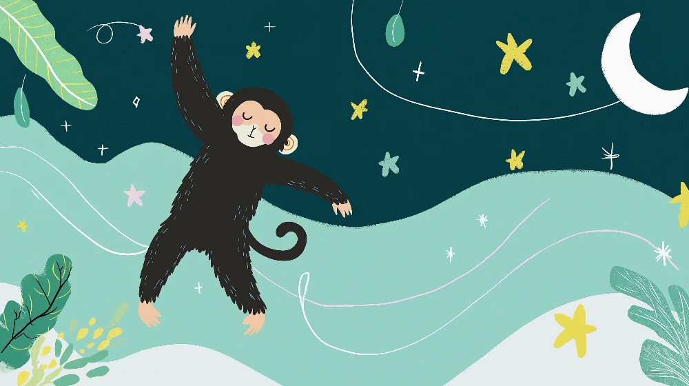 Tapet barnerom | Leken ape i en stjernehimmel
