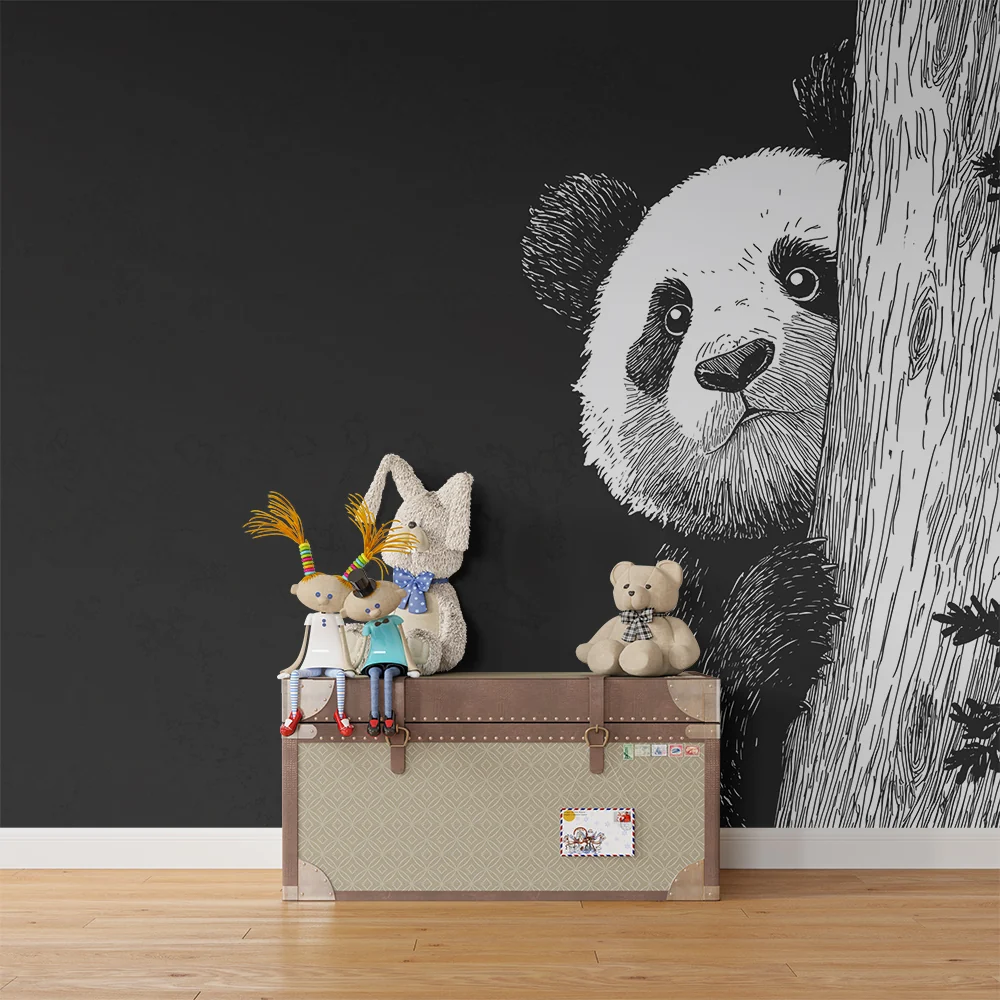 Tapet barnerom | Leken panda gjemt bak et tre