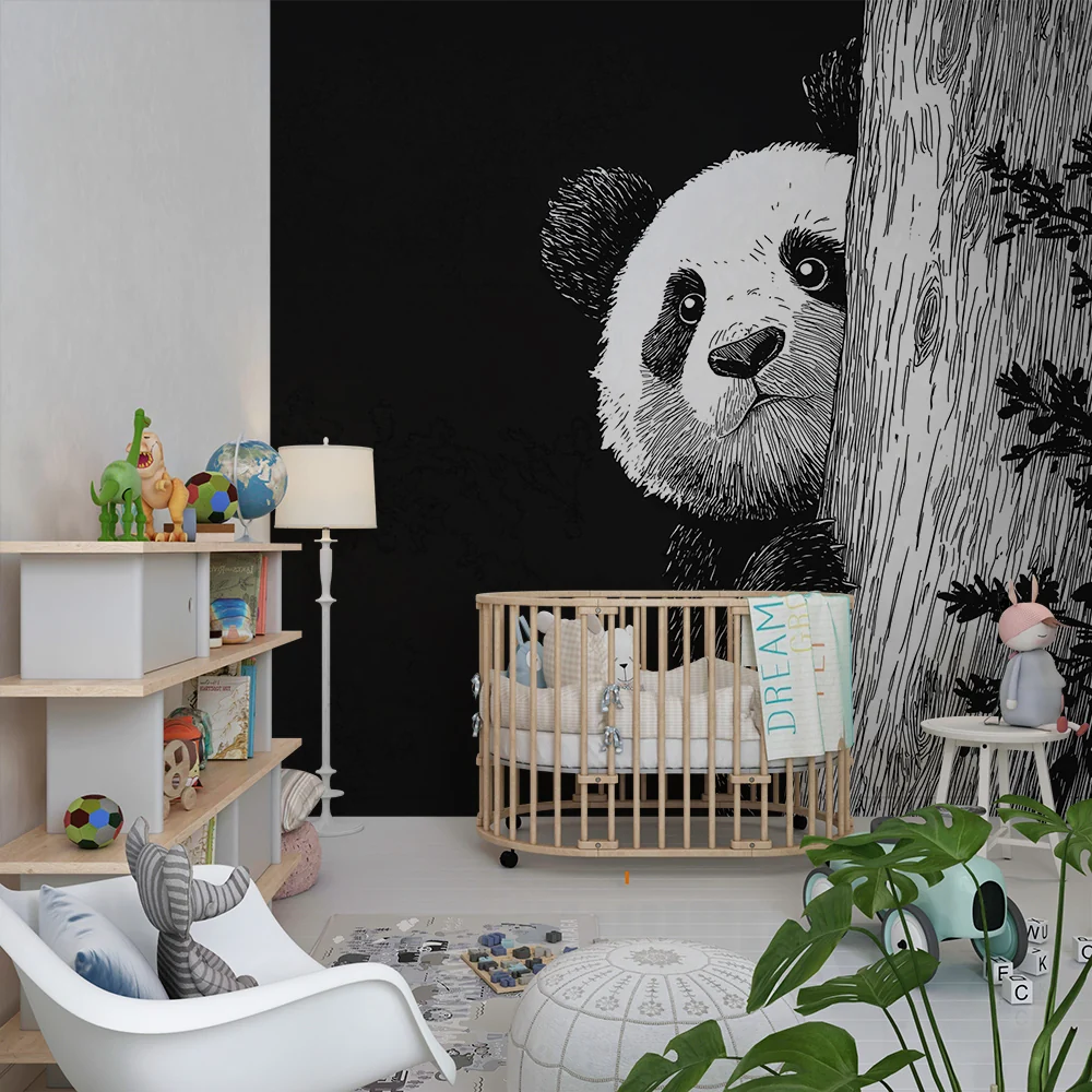 Tapet barnerom | Leken panda gjemt bak et tre
