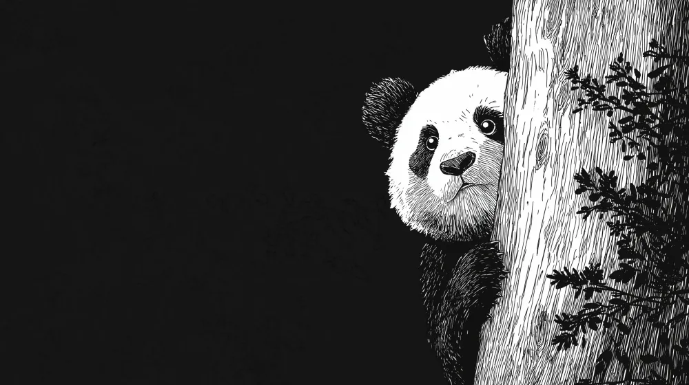 Tapet barnerom | Leken panda gjemt bak et tre