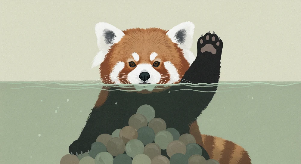 Tapet barnerom | Leken rød panda i vannet med fargerike baller