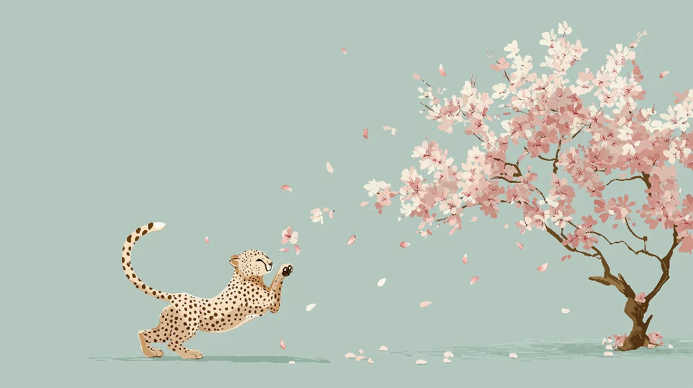 Tapet barnerom | Leopard som leker under et blomstrende kirsebærtre