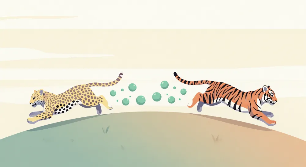 Tapet barnerom | Leopard og tiger i full fart med fargerike bobler