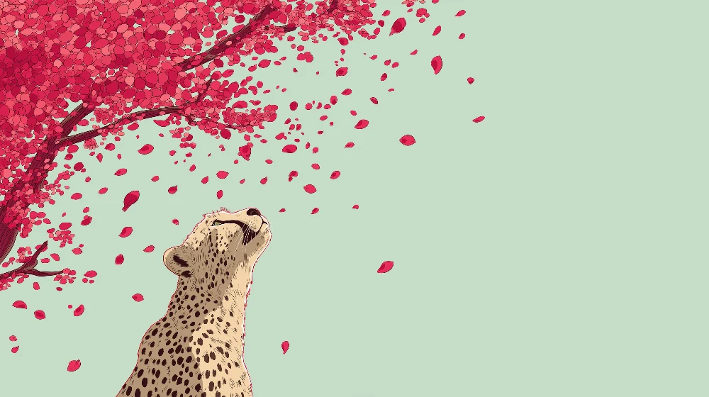 Tapet barnerom | Leopard under et blomstrende tre med rosa kronblader