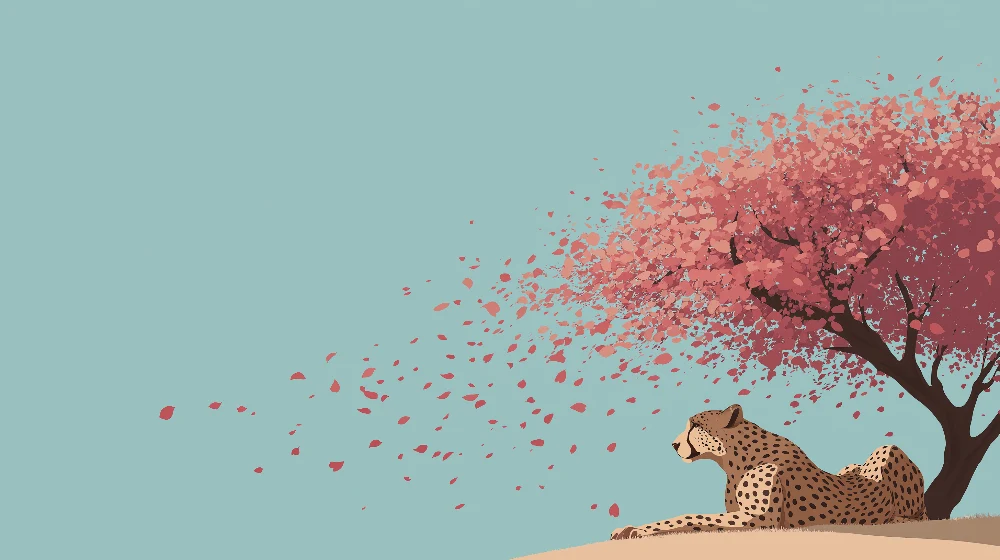 Tapet barnerom | Leoparden rolig under et blomstrende kirsebærtre