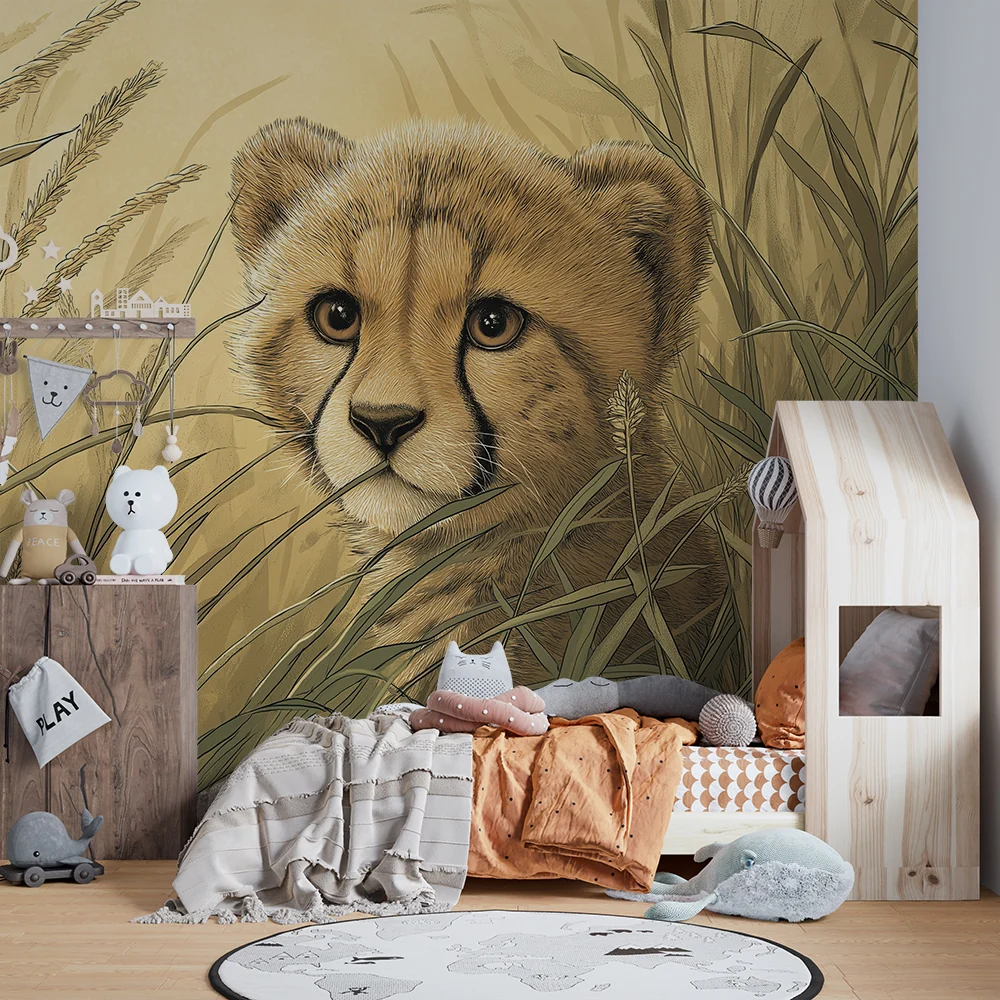 Tapet barnerom | Liten gepard blant gylne urter
