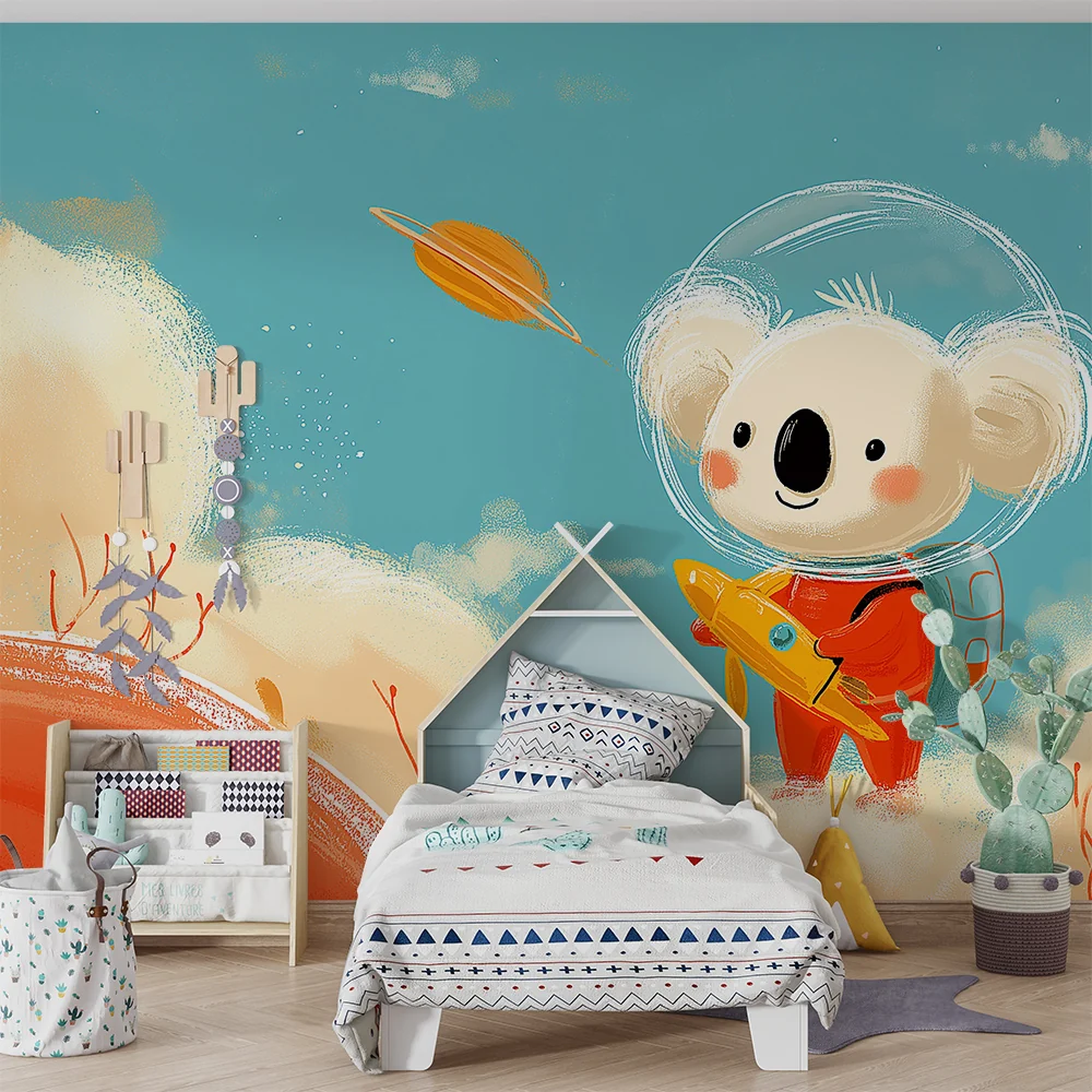 Tapet barnerom | Liten koala astronaut utforsker rommet