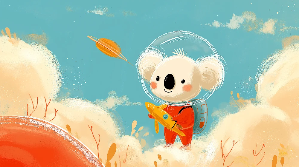 Tapet barnerom | Liten koala astronaut utforsker rommet