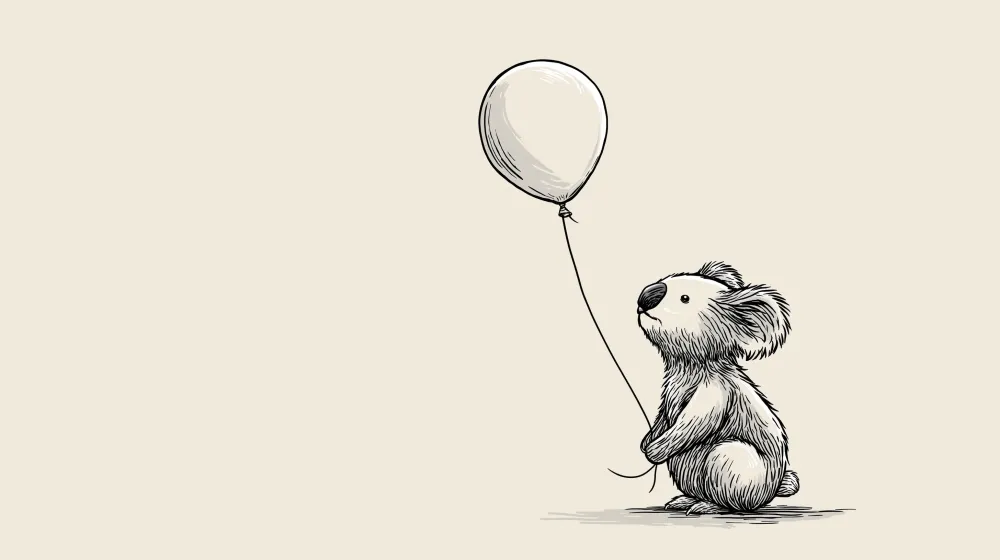 Tapet barnerom | Liten koala som holder en ballong i en myk setting