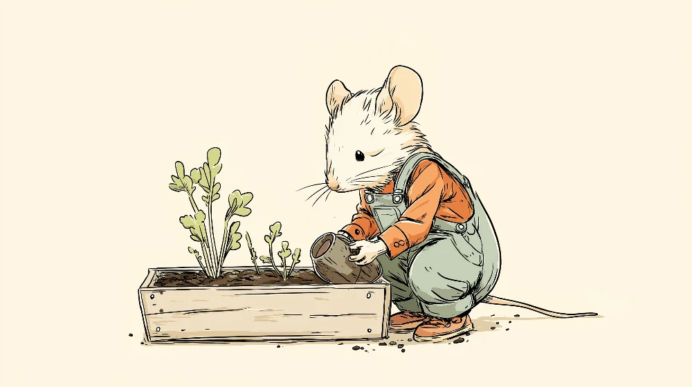 Tapet barnerom | Liten mus hagearbeider med plantene sine