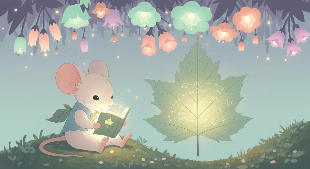 Tapet barnerom | Liten mus leser under lyse blomster