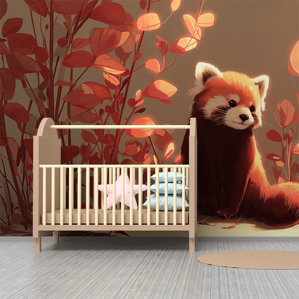 Tapet barnerom | Liten rød panda i en høstlig dekor