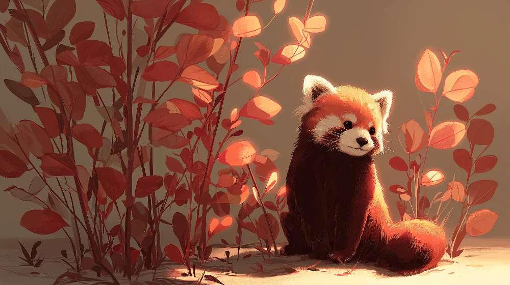 Tapet barnerom | Liten rød panda i en høstlig dekor