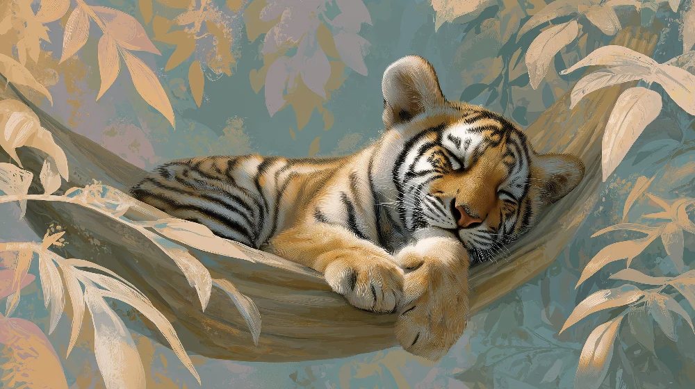 Tapet barnerom | Liten tiger sover i jungelen