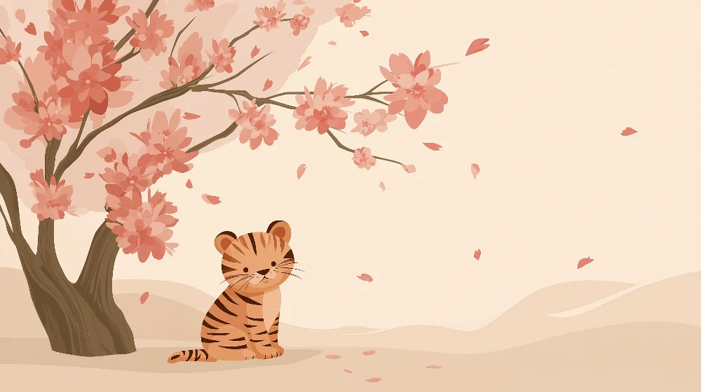 Tapet barnerom | Liten tiger under et blomstrende kirsebærtre