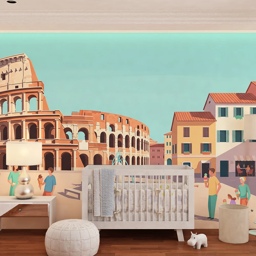 Tapet barnerom | Livlig scene fra Roma med Colosseum og familier