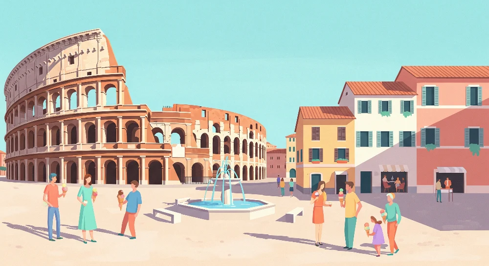 Tapet barnerom | Livlig scene fra Roma med Colosseum og familier
