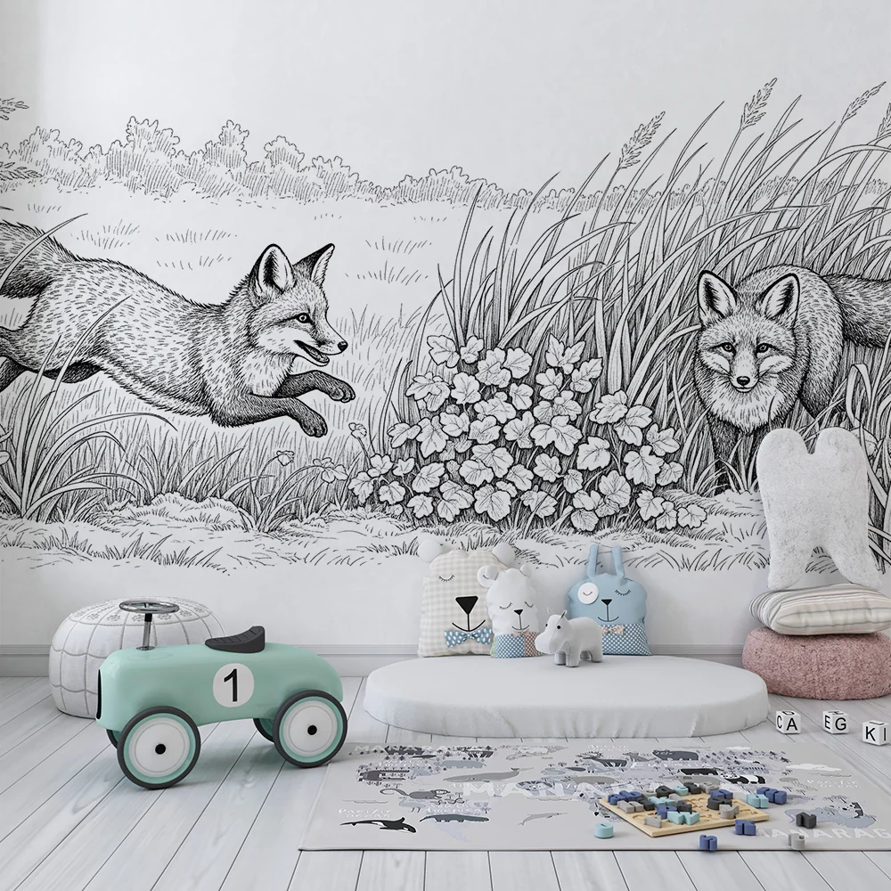 Tapet barnerom | Lurvet rever i en blomstereng