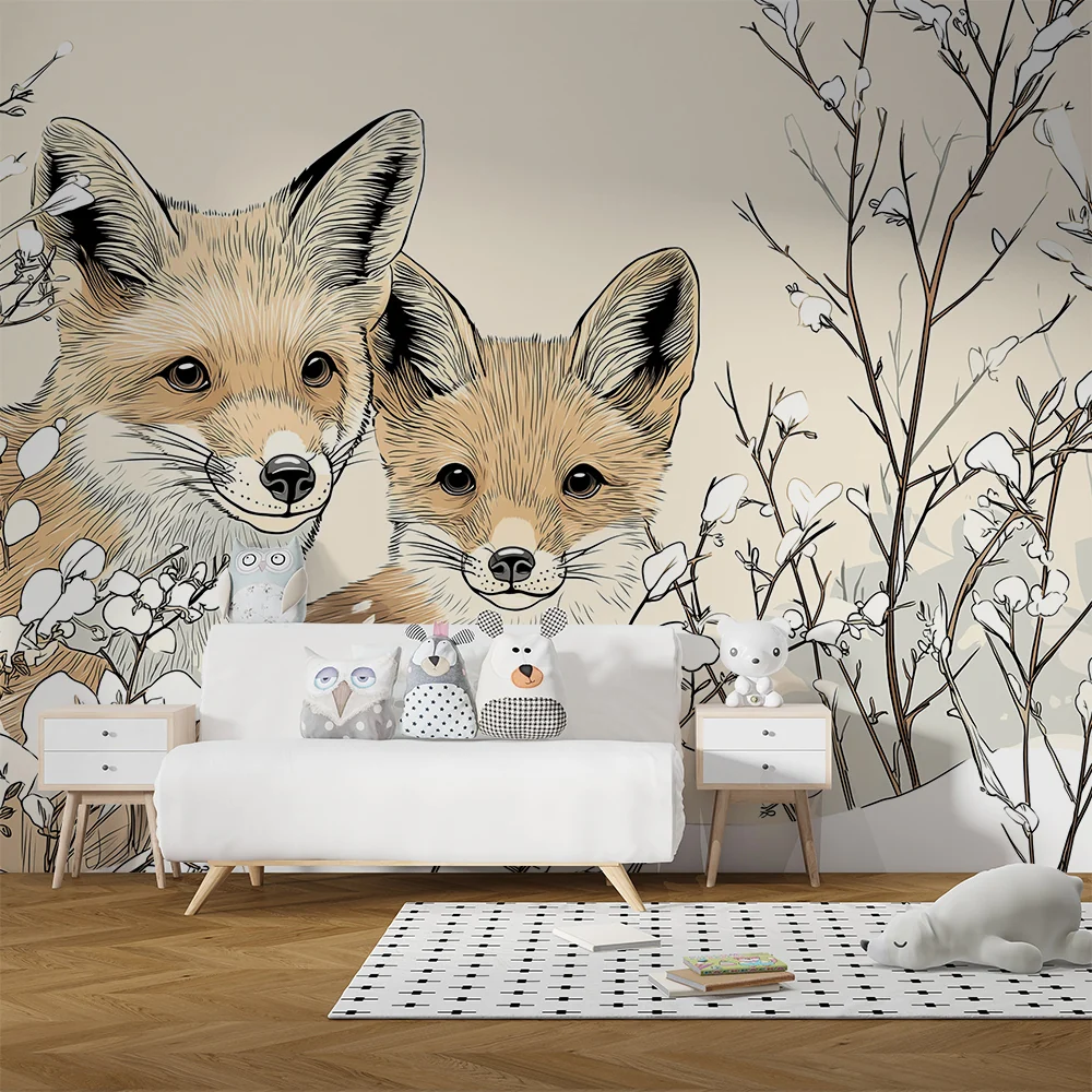 Tapet barnerom | Lurvete rever midt blant vinterblomster