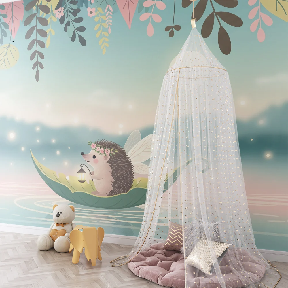 Tapet barnerom | Magical hedgehog sailing on enchanted lake