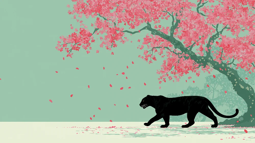 Tapet barnerom | Majestetisk panter under et blomstrende kirsebærtre