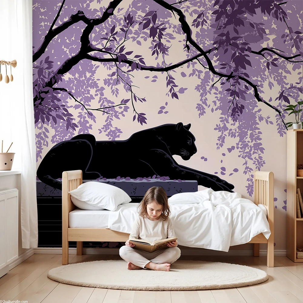 Tapet barnerom | Majestetisk panter under et blomstrende tre
