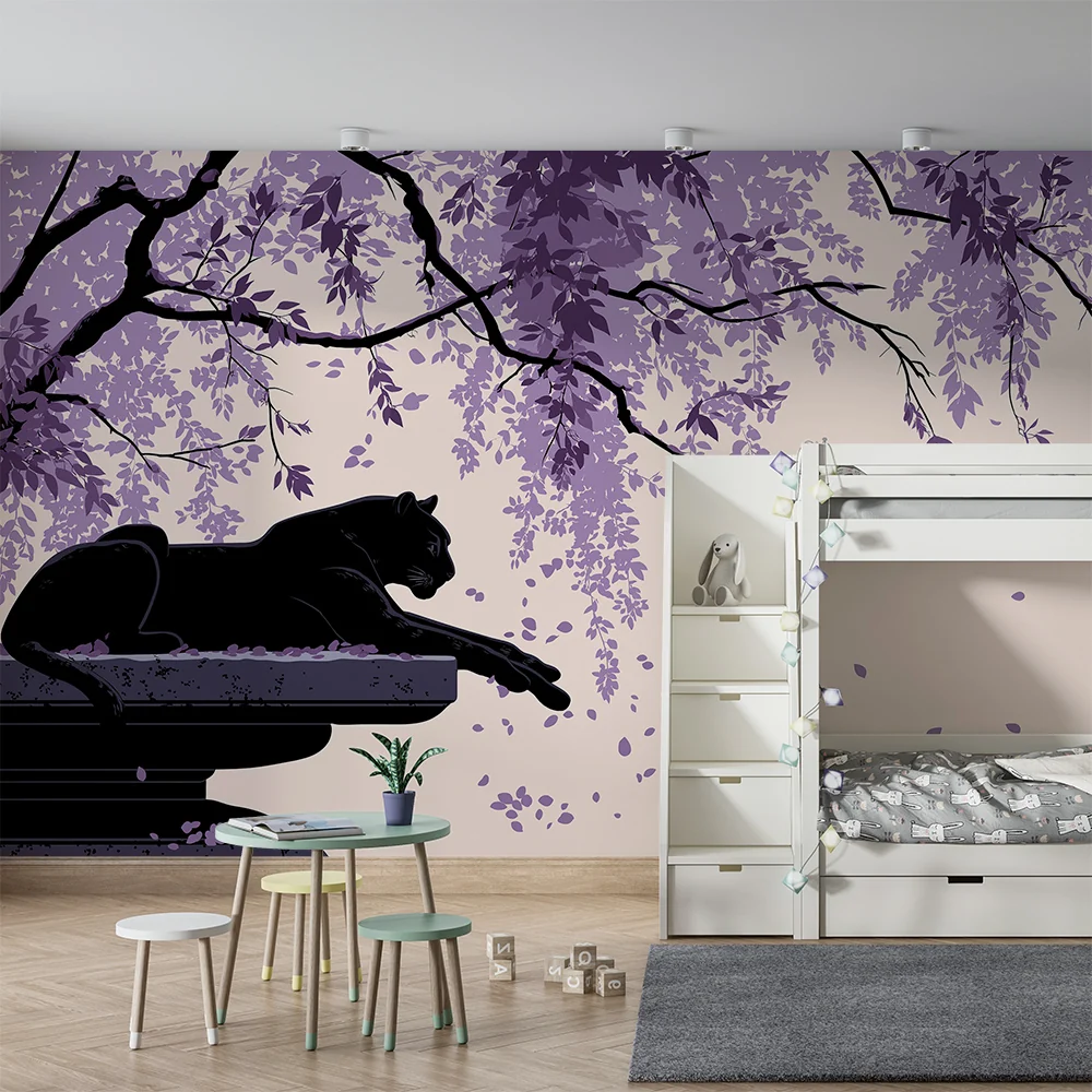Tapet barnerom | Majestetisk panter under et blomstrende tre