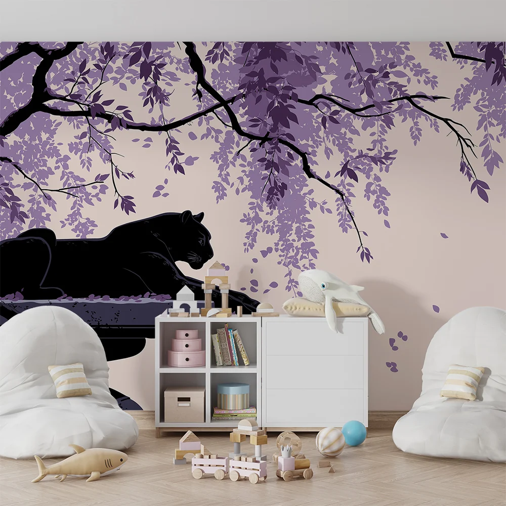 Tapet barnerom | Majestetisk panter under et blomstrende tre