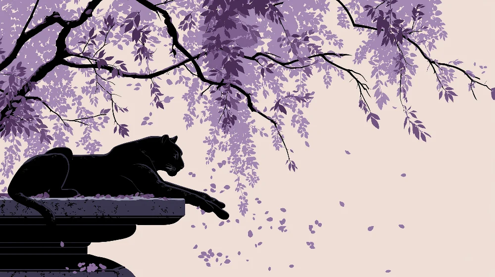 Tapet barnerom | Majestetisk panter under et blomstrende tre