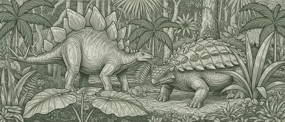 Tapet barnerom | Majestetiske dinosaurer i en forhistorisk jungel