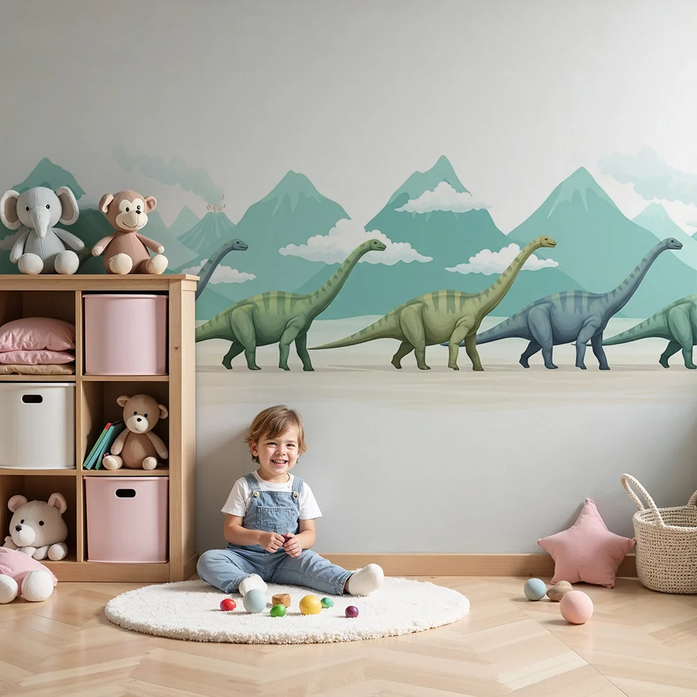 Tapet barnerom | Majestetiske dinosaurer i en forhistorisk landskap