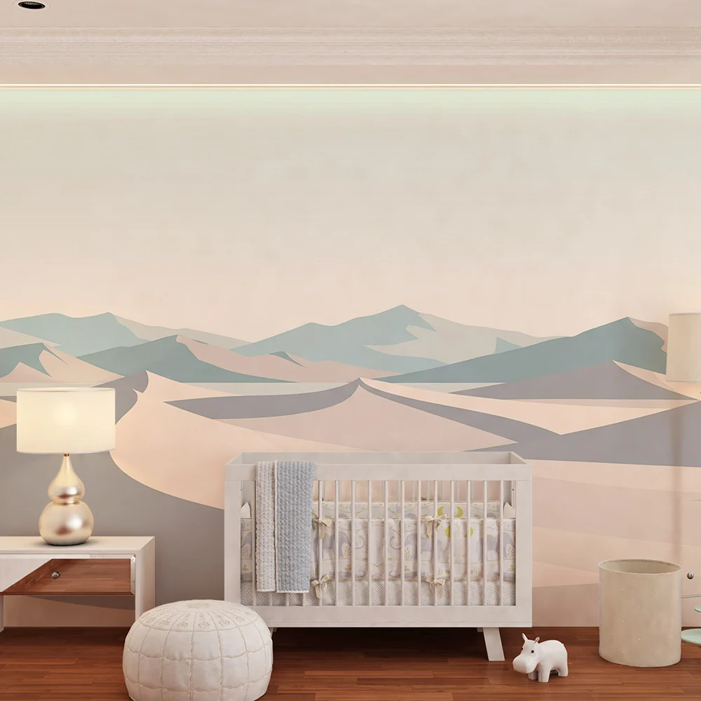 Tapet barnerom | Minimalistisk ørkenlandskap med sanddyner og fjell