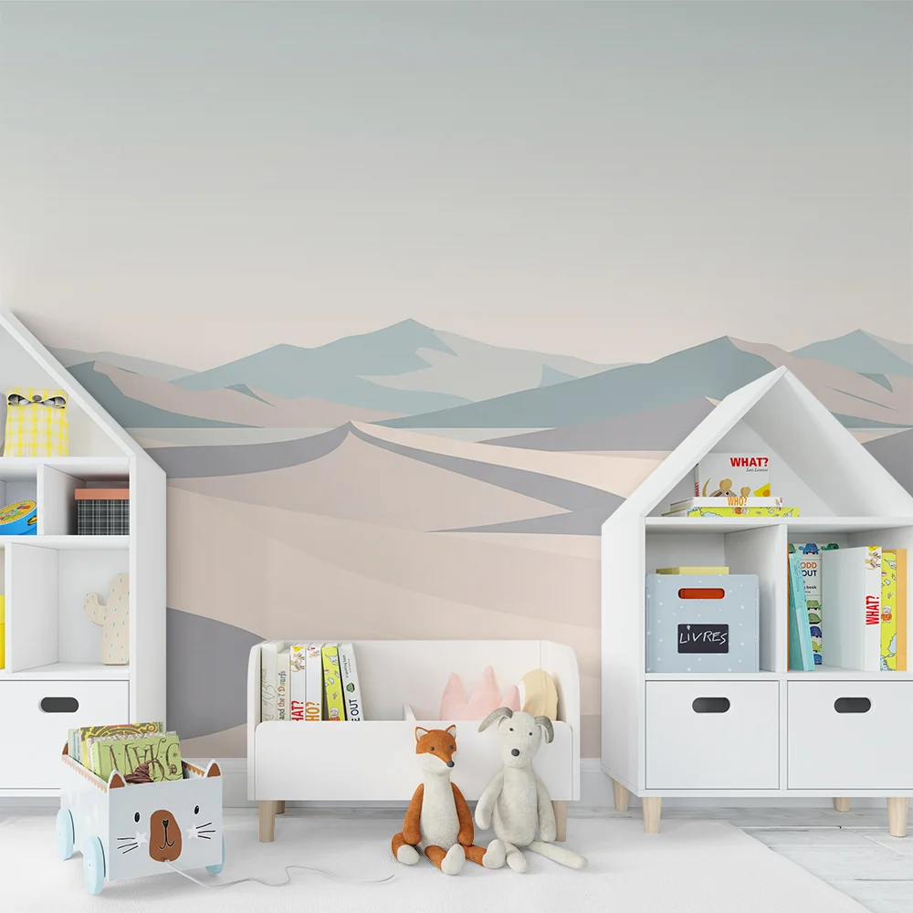 Tapet barnerom | Minimalistisk ørkenlandskap med sanddyner og fjell