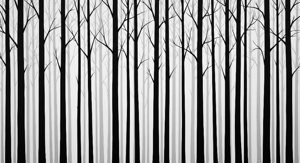 Tapet barnerom | Minimalistisk skog i svart og hvitt