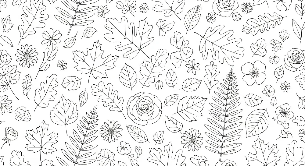 Tapet barnerom | Mønstre av blader og blomster i delikate konturer