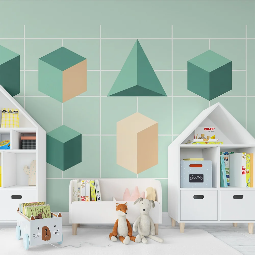 Tapet barnerom | Moderne geometriske former på pastellbakgrunn