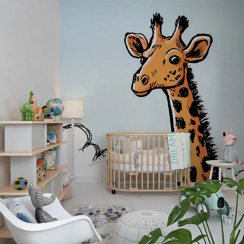 Tapet barnerom | Morsom giraff dukker opp fra skyene