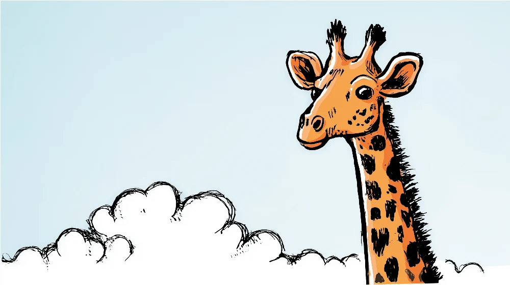 Tapet barnerom | Morsom giraff dukker opp fra skyene