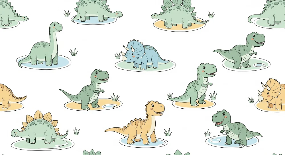 Tapet barnerom | Morsomme dinosaurer i en leken innredning