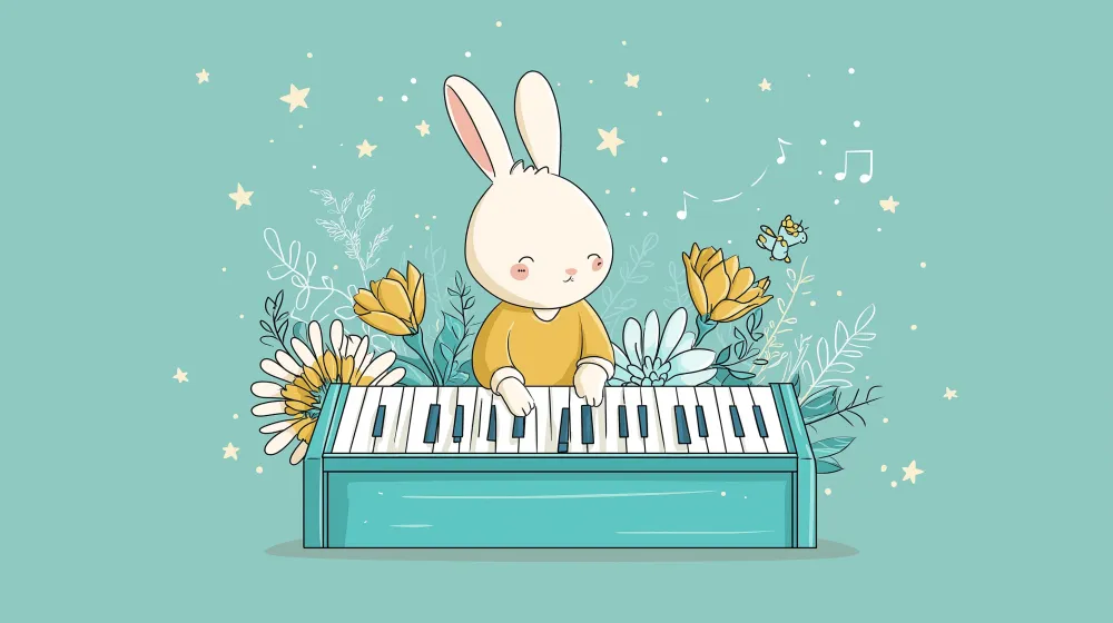 Tapet barnerom | Musikerkanin omgitt av blomster og stjerner