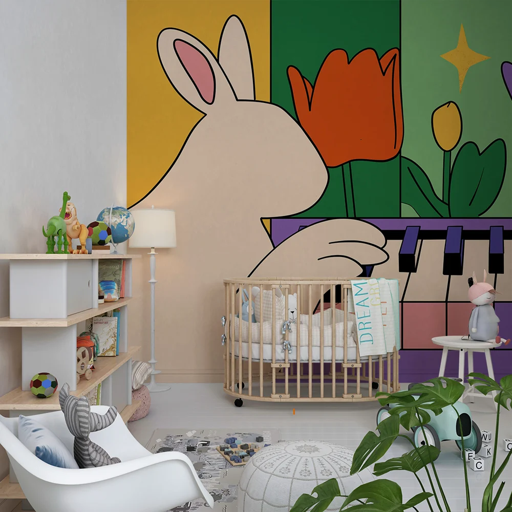 Tapet barnerom | Musikerkanin omgitt av fargerike blomster